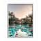 Stupell Industries Tropical Pink Flamingo Pool Relaxed Reflection Palm Trees Gray Framed Wall Art